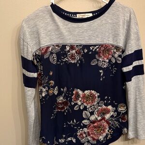 Rewind Floral Navy and Gray Long Sleeve Top
